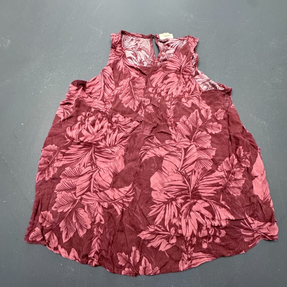 ANA Women Size Small Burgundy Floral Rayon Sleeveless Summer Casual Blouse Top